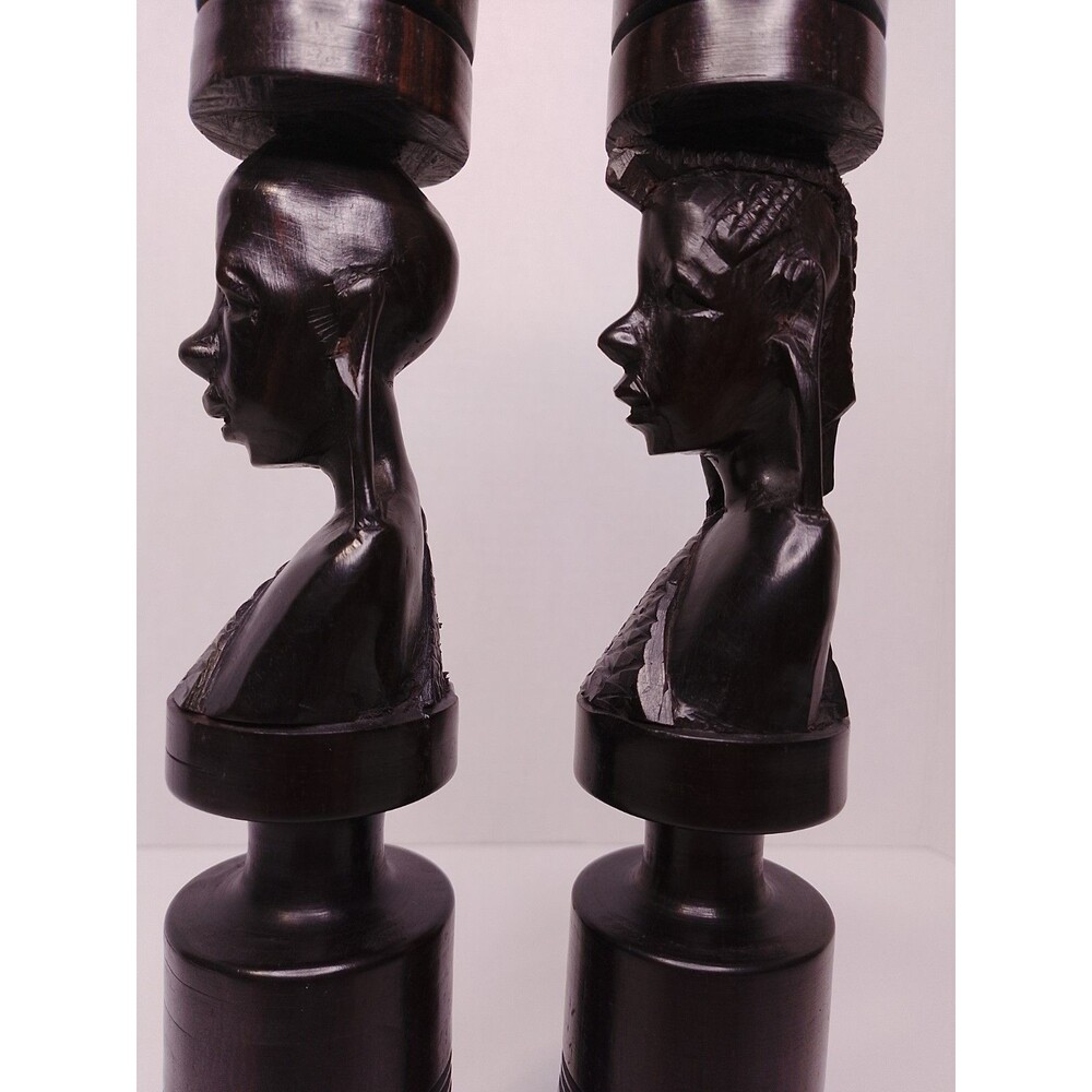 Vintage Mid-Century African Hand-Carved Ebony Wood Candlesticks - Picture 10 of 16